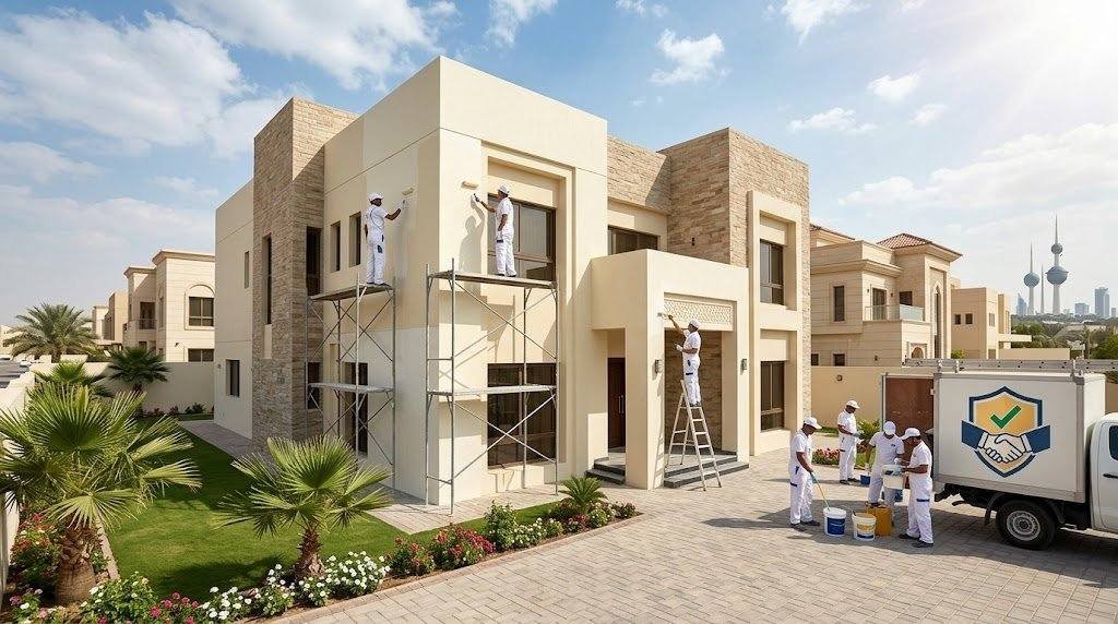 فني محترف يقوم بأعمال دهان وطلاء الجدران بدقة وأمان باستخدام أحدث المعدات وأجود أنواع الدهانات ضمن خدمات معلم بويه حي صلاح الدين لضمان مظهر جمالي رائع وراحة العملاء.
