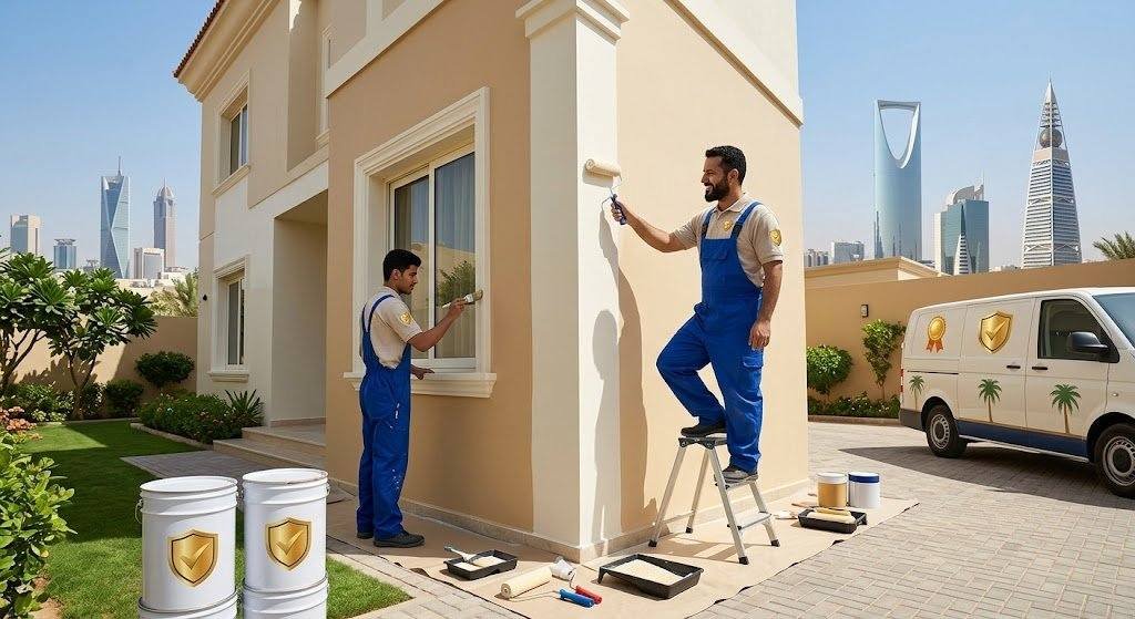 فني دهانات محترف يقوم بأعمال طلاء الجدران بدقة وإتقان باستخدام أحدث الأدوات والمواد عالية الجودة ضمن خدمات معلم بويه حي الملك عبدالله لضمان مظهر جمالي رائع وراحة العملاء.