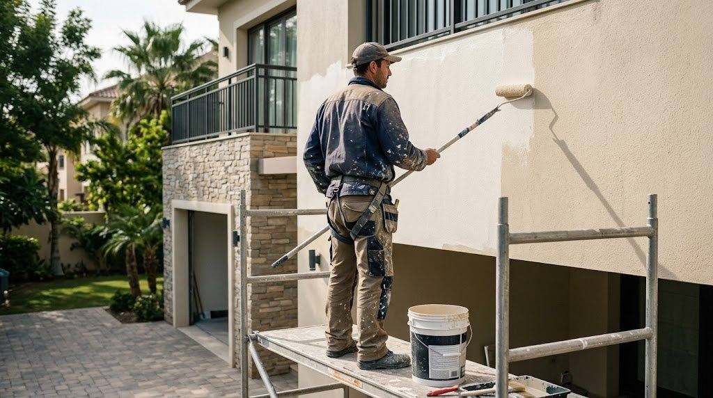 شركة دهانات بالرياض تنفذ دهانًا خارجيًا لواجهة فيلا